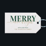 Green typography merry and bright Christmas Gift Tags<br><div class="desc">Green typography merry and bright Christmas</div>