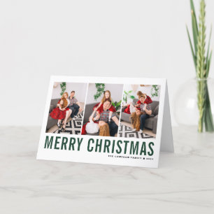 Green Typography Merry Christmas Photo Collage Holiday Card
