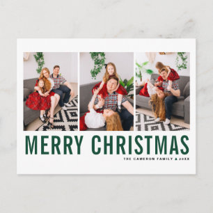Green Typography Merry Christmas Photo Collage Postcard
