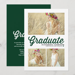 Green Typography Merry Christmas Three Photo Holiday Card