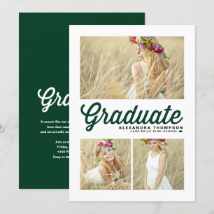 Green Typography Merry Christmas Three Photo Holiday Card