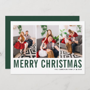 Green Typography Photo Collage Merry Christmas Holiday Card