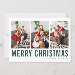 Green Typography Photo Collage Merry Christmas Holiday Card