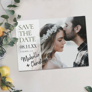 Green Typography Save the Date Photo Magnets