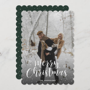 Green Typography Snow Photo Merry Christmas Holiday Card