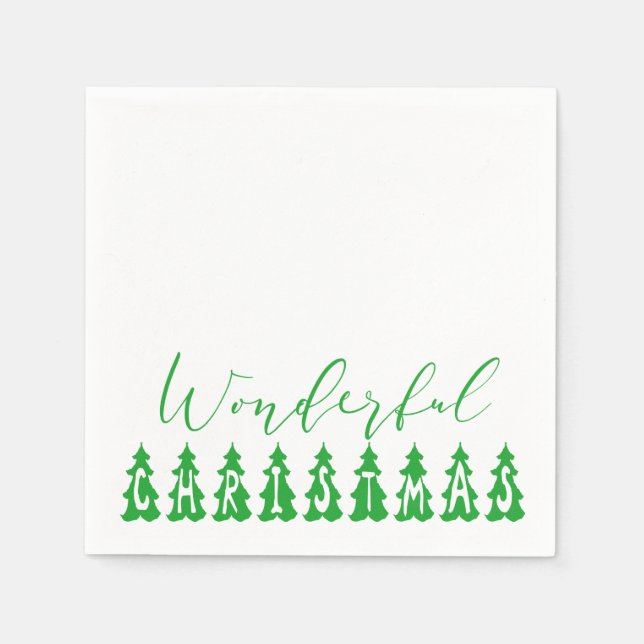 Green Typography Trees Wonderful Christmas Napkin (Front)