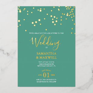 Green Typography Wedding Foil Invitation