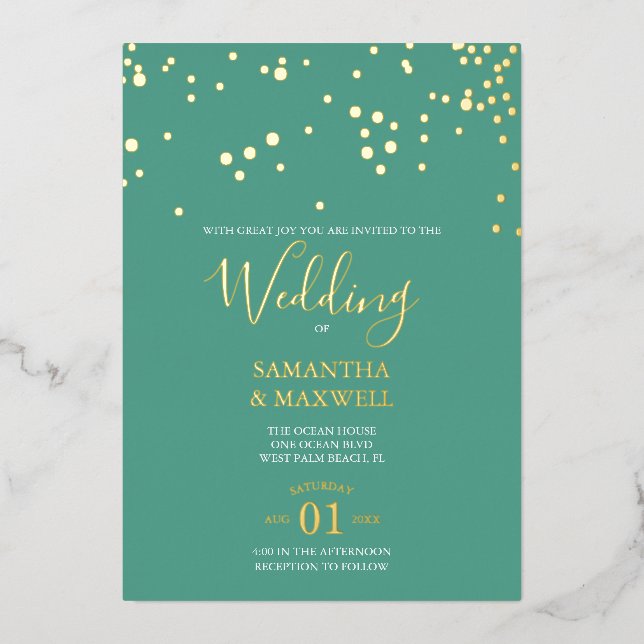 Green Typography Wedding Foil Invitation (Front)