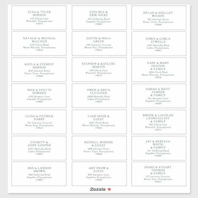 Green Typography Wedding Guest Address Labels (Sheet)