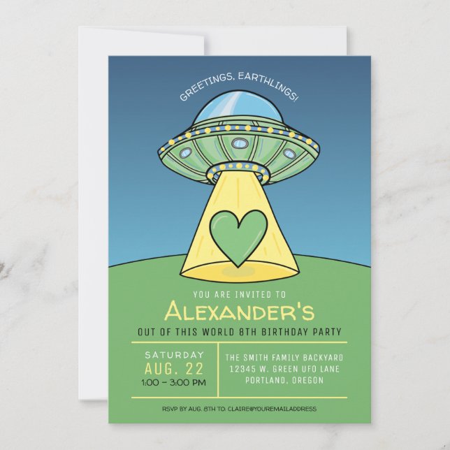 Green UFO Alien Birthday Party Invitation (Front)