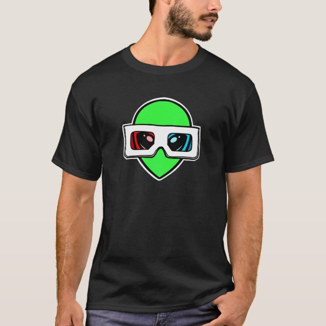 Green Ufo With 3d Glasses   T-Shirt (Front)