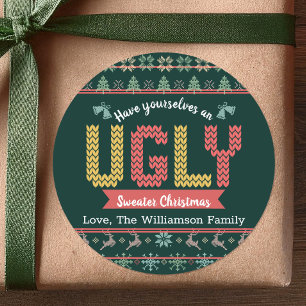 Green Ugly Sweater Christmas Nordic Knit Custom Classic Round Sticker