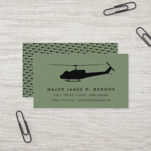 Green UH-1 Huey Pilot Business Card with pattern