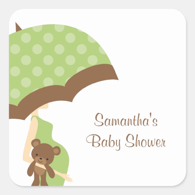 Green Umbrella Baby Shower Stickers (Front)