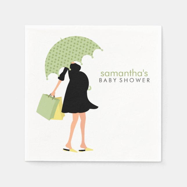 Green Umbrella Mummy Baby Shower Napkin (Front)