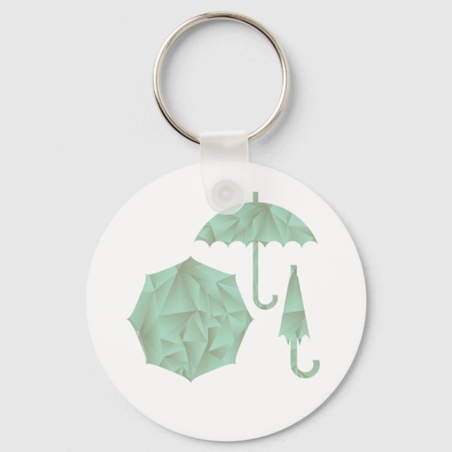 Green Umbrella Set Raining Keychain (Front)