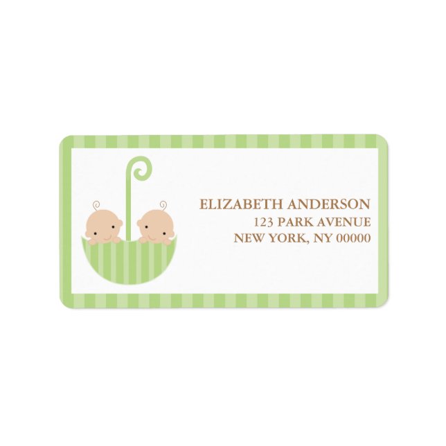 Green Umbrella Twins Baby Shower Label (Front)