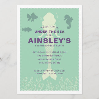 Green Under the Sea Mermaid Birthday Invitation