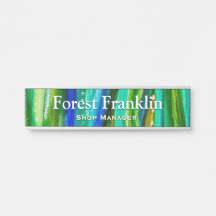Green Underwater Alcohol Ink Art Desk Nameplate