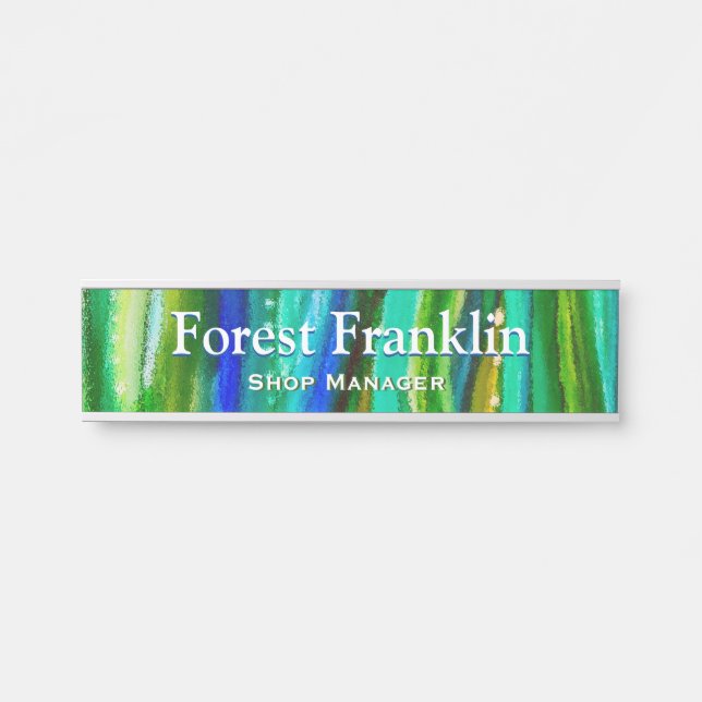 Green Underwater Alcohol Ink Art Desk Nameplate (Front)