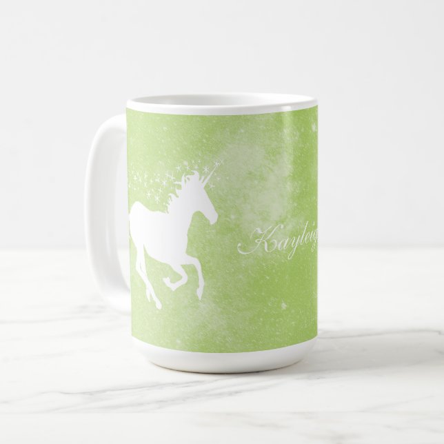 Green Unicorn Personalised Coffee Mug (Front Left)