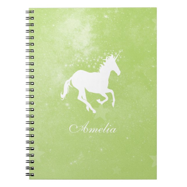 Green Unicorn Personalised Notebook (Front)