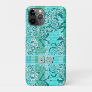 Green Unicorn Plaid Pattern Personalised Monogram iPhone 11 Pro Case