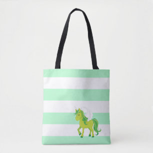 Green Unicorn w/Green and White Stripes Tote Bag