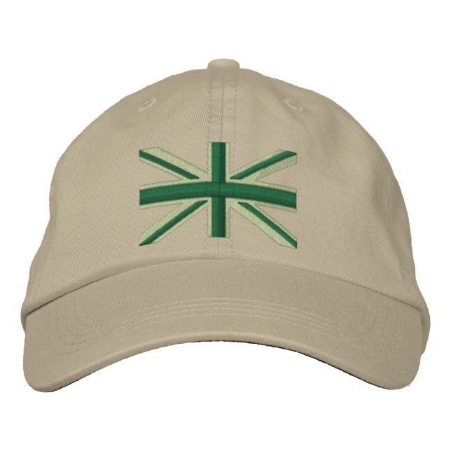 Green Union Jack Flag England Swag Embroidery Embroidered Hat (Front)