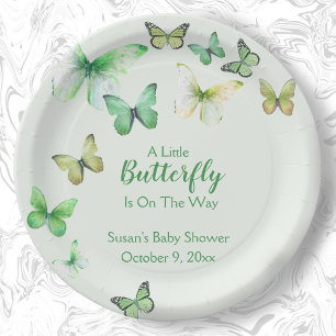 Green Unisex A Litte Butterfly Baby Shower  Paper Plate