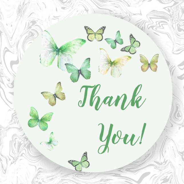 Green Unisex Butterfly Baby Shower Thank You Classic Round Sticker (Creator Uploaded)