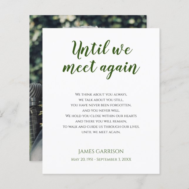 Green Until We Meet Again Memorial Poem with Photo (Front/Back)