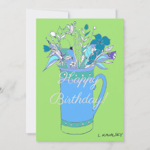 Green V2 Colourful Happy Birthday Flowers In Mug  Holiday Card