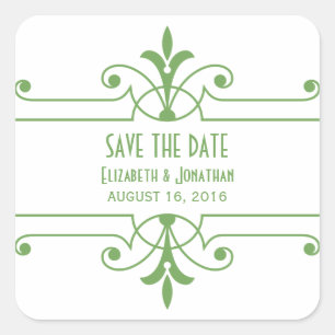 Green v2 Fancy Ornamental Save the Date Stickers