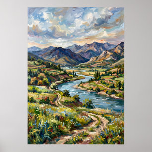 Green Valley Mountain Landscape Poster
