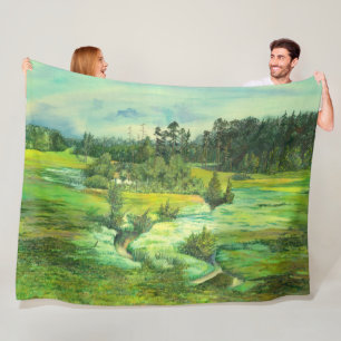 green valley painting Watercolor Fleece Blanket