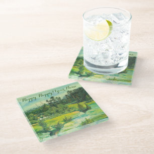 green valley painting Watercolor Glass Coaster