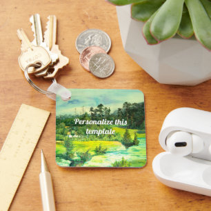 green valley painting Watercolor Key Ring