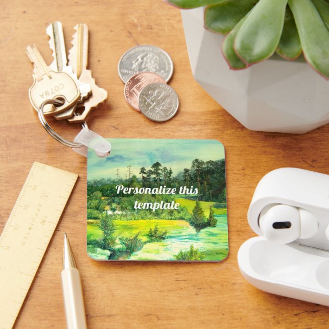 green valley painting Watercolor  Key Ring (Desk)