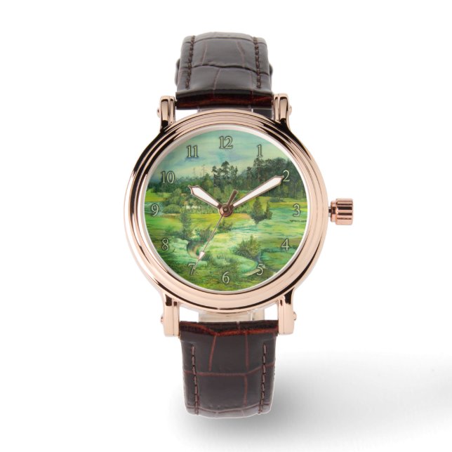 green valley painting Watercolor Watch (Front)