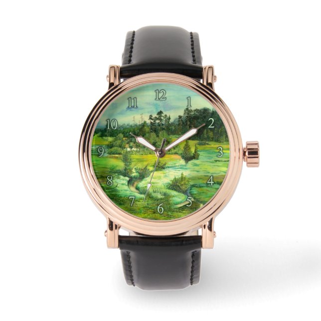 green valley painting Watercolor Watch (Front)