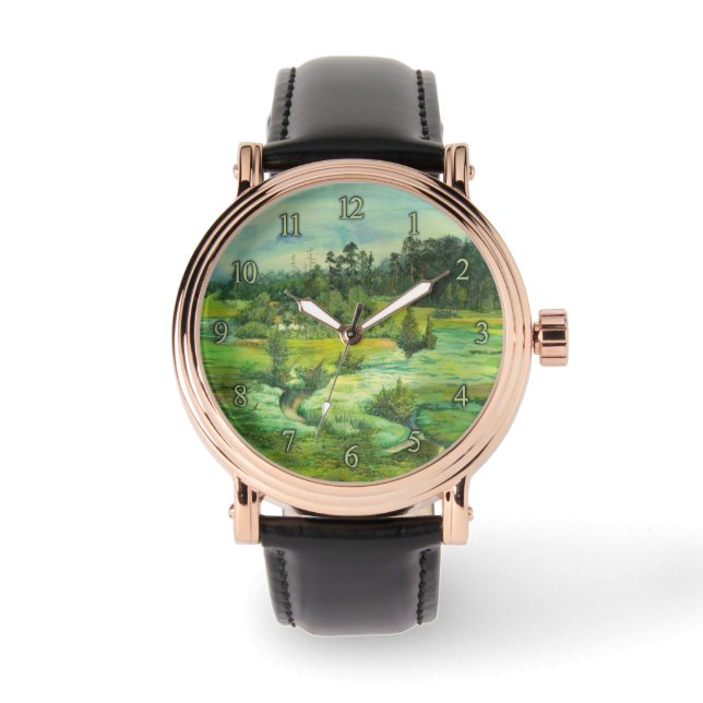 green valley painting Watercolor Watch (Front)
