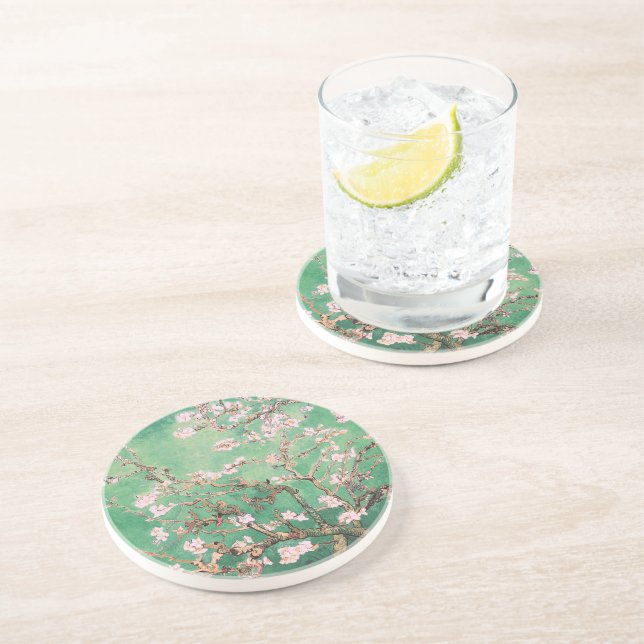 Green Van Gogh Almond Blossoms Coaster (Side)