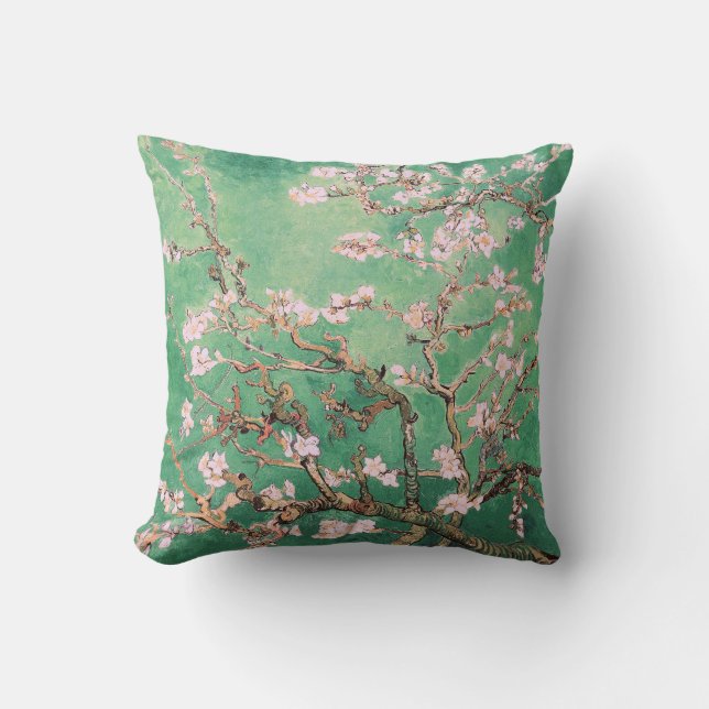 Green Van Gogh Almond Blossoms Cushion (Front)