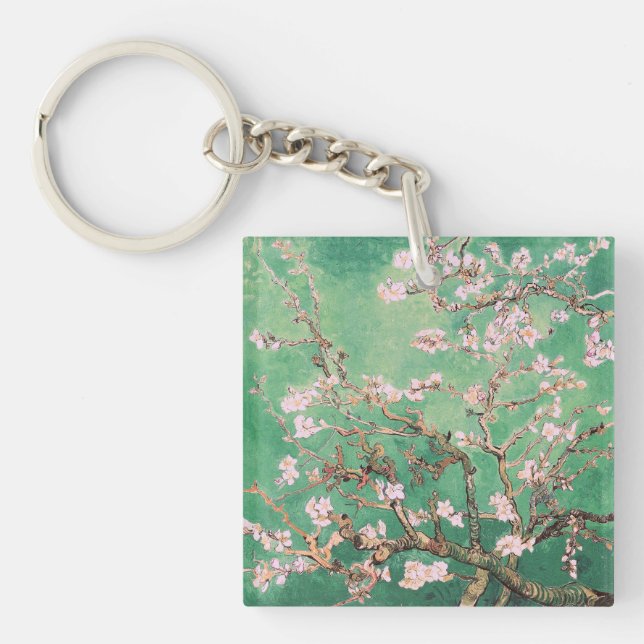 Green Van Gogh Almond Blossoms Key Ring (Front)