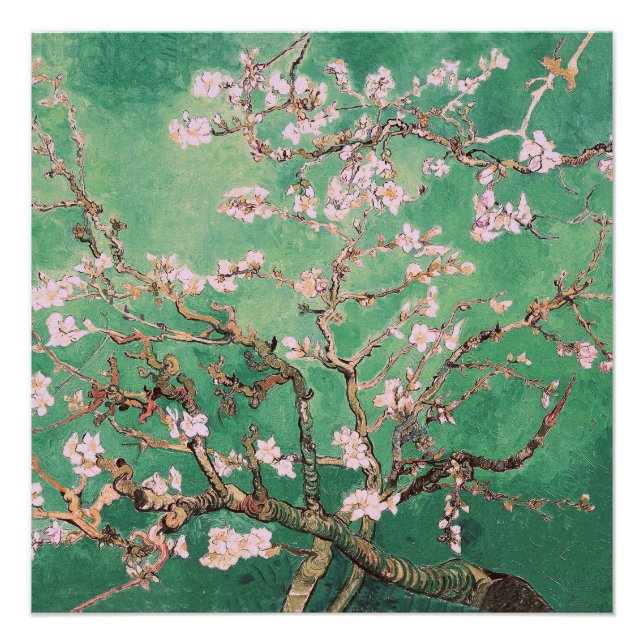 Green Van Gogh Almond Blossoms Poster (Front)