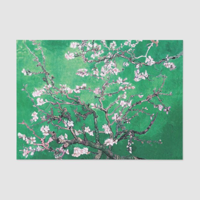 Green Van Gogh Almond Blossoms Tissue Paper (Front)