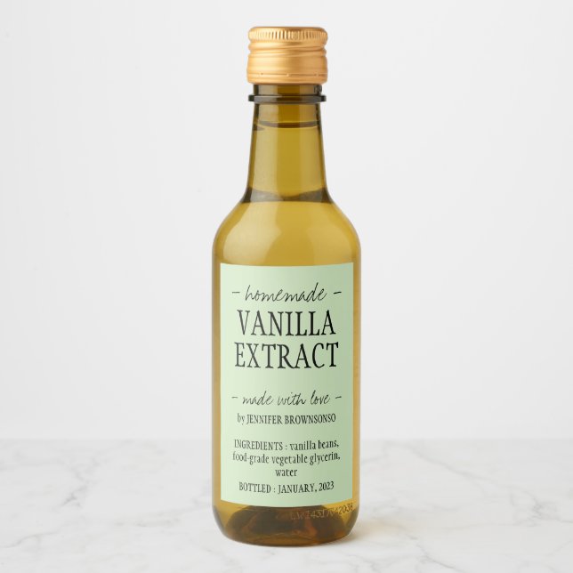 Green Vanilla Extract Bottle Homemade drink Wine Label (Front)