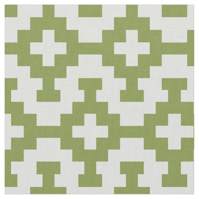 Green Variable Squares on Light Grey White Fabric (Close Up)