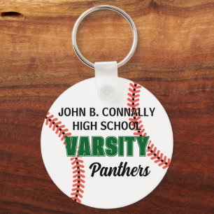 Green Varsity Baseball Custom High School Team Key Ring